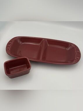 Vintage Longaberger Pottery Woven Traditions Divided Dish Serving Tray Bowl USA